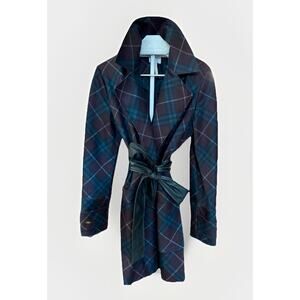 Laundry by Shelli Segal Women's Trench Coat Plaid Size Medium EUC Leather Trim